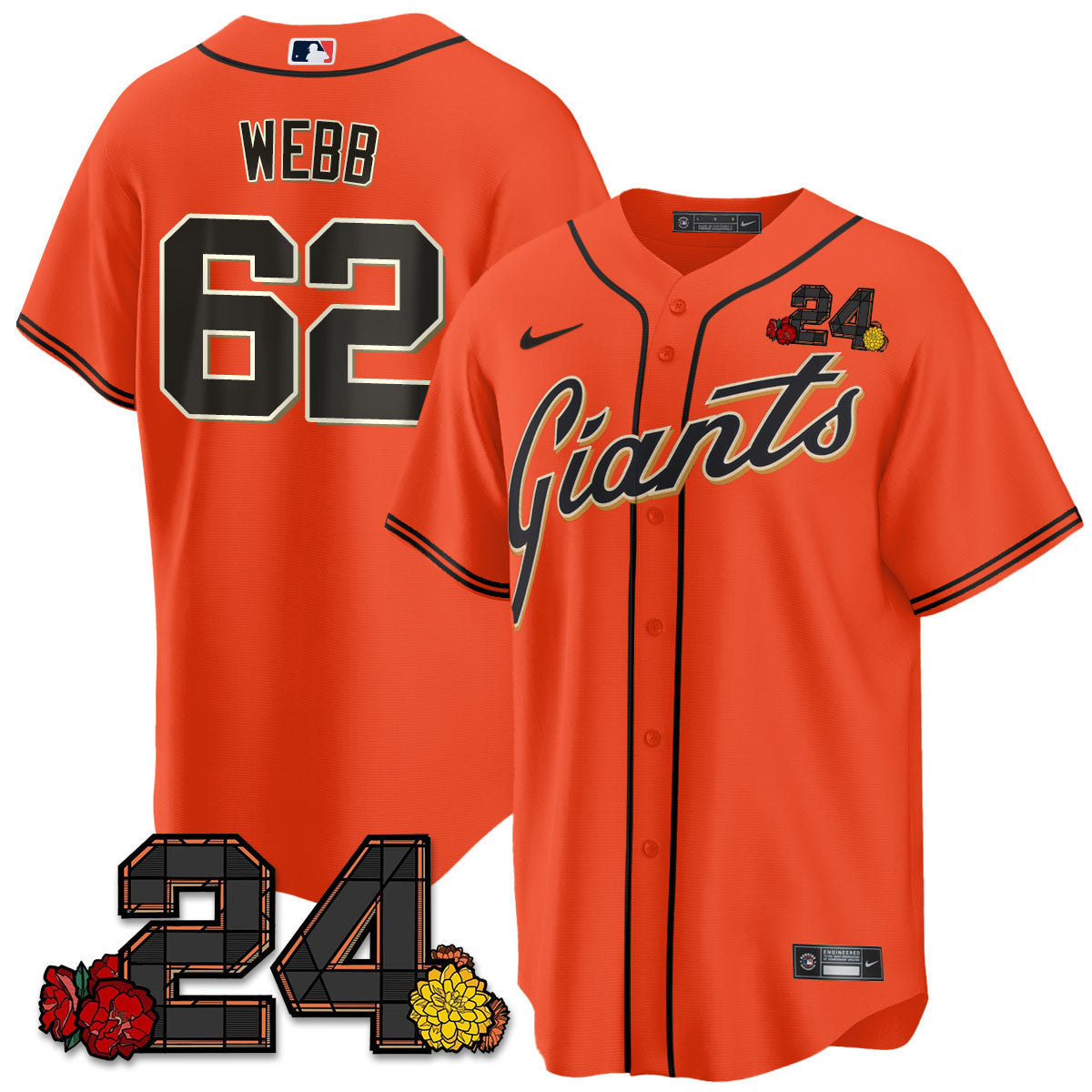 Men's San Francisco Giants 2024 Willie Mays Patch Vapor Premier Limited Jersey V2 - All Stitched - Orange, Logan Webb