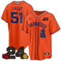 Men's San Francisco Giants 2024 Willie Mays Patch Vapor Premier Limited Jersey V2 - All Stitched - Orange Limited, Jung Hoo Lee