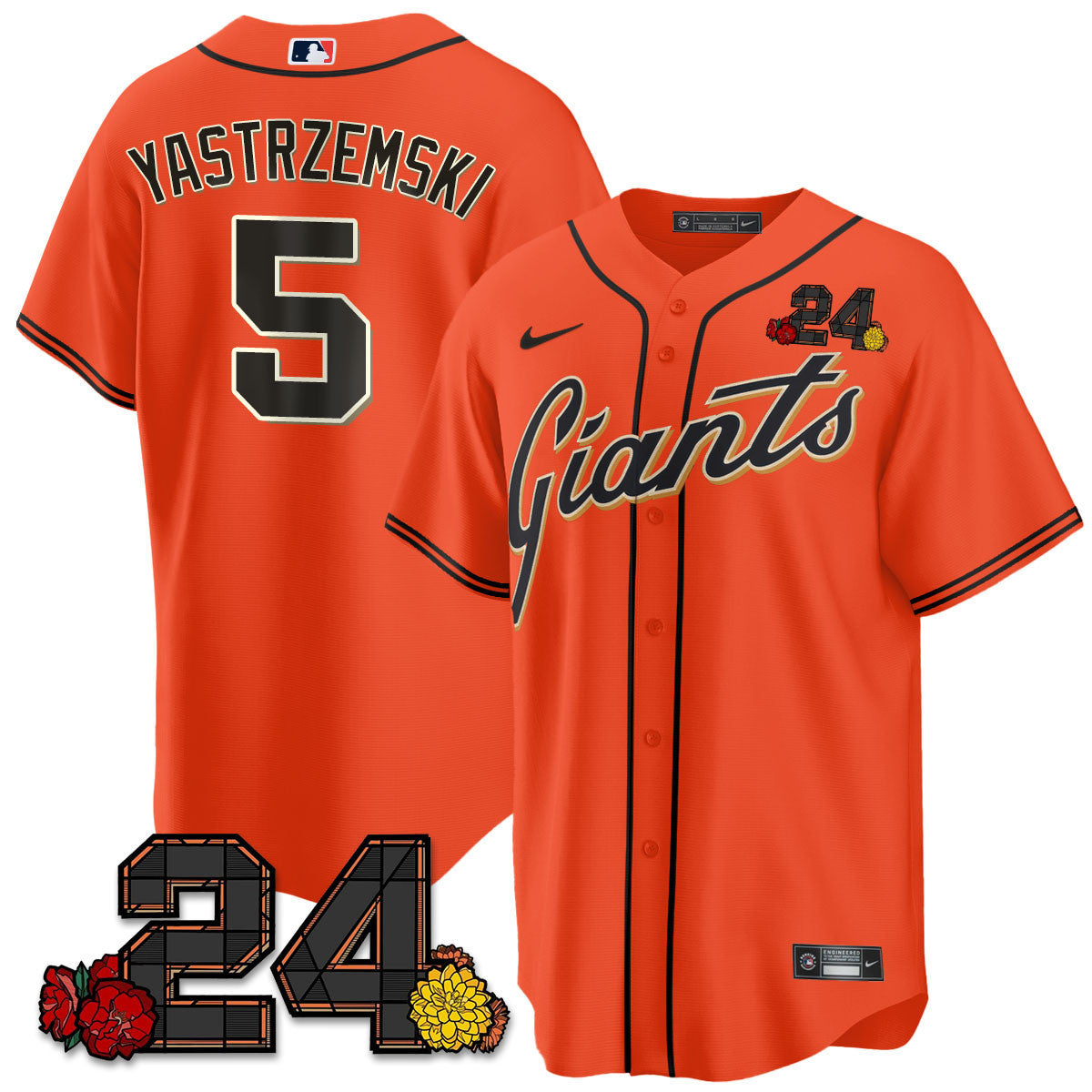 Men's San Francisco Giants 2024 Willie Mays Patch Vapor Premier Limited Jersey V2 - All Stitched - Orange, Mike Yastrzemski