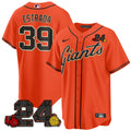 Men's San Francisco Giants 2024 Willie Mays Patch Vapor Premier Limited Jersey V2 - All Stitched - Orange, Thairo Estrada