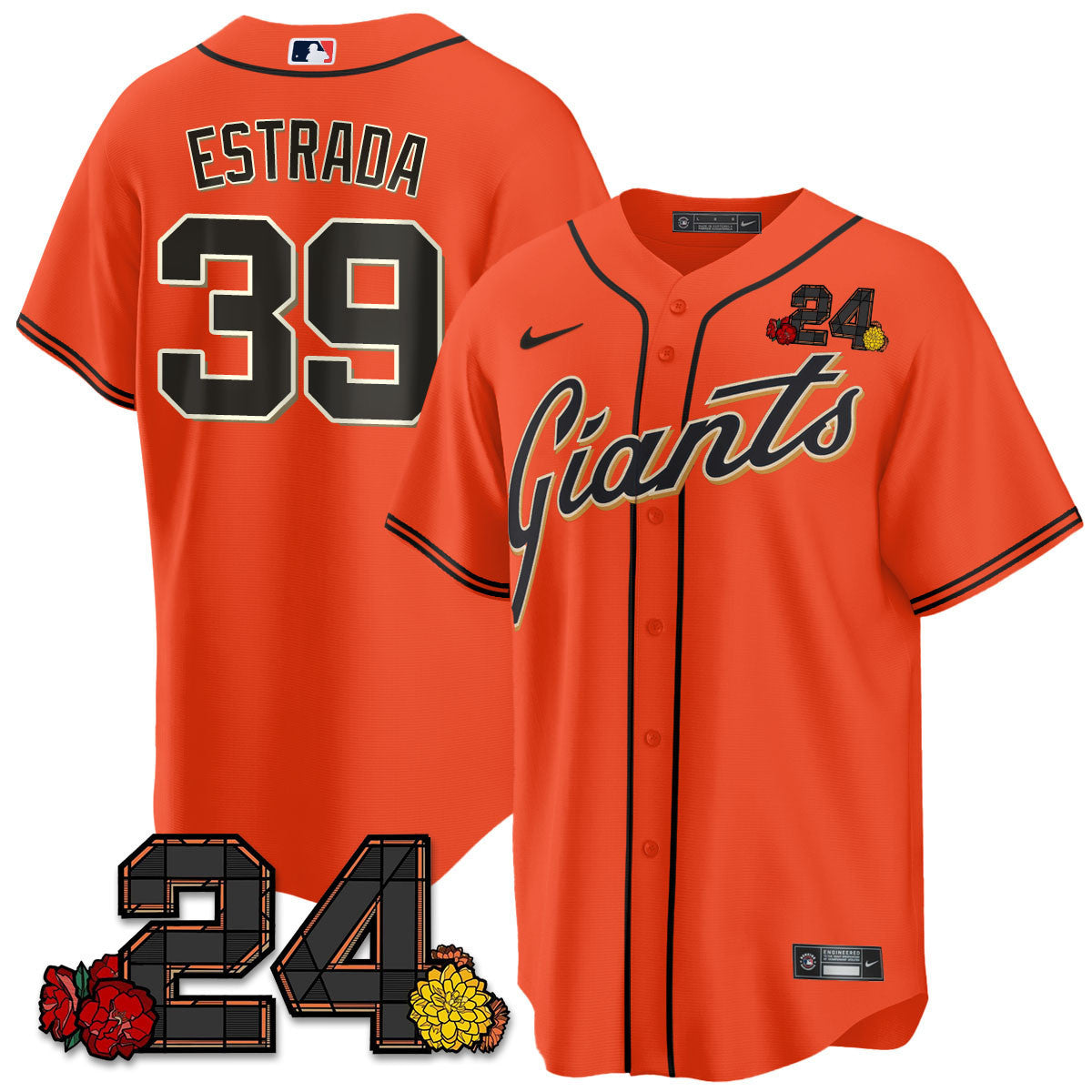Men's San Francisco Giants 2024 Willie Mays Patch Vapor Premier Limited Jersey V2 - All Stitched - Orange, Thairo Estrada