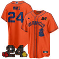 Men's San Francisco Giants 2024 Willie Mays Patch Vapor Premier Limited Jersey V2 - All Stitched - Orange Limited, Willie Mays
