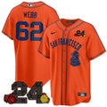 Men's San Francisco Giants 2024 Willie Mays Patch Vapor Premier Limited Jersey V2 - All Stitched - Orange Limited, Logan Webb