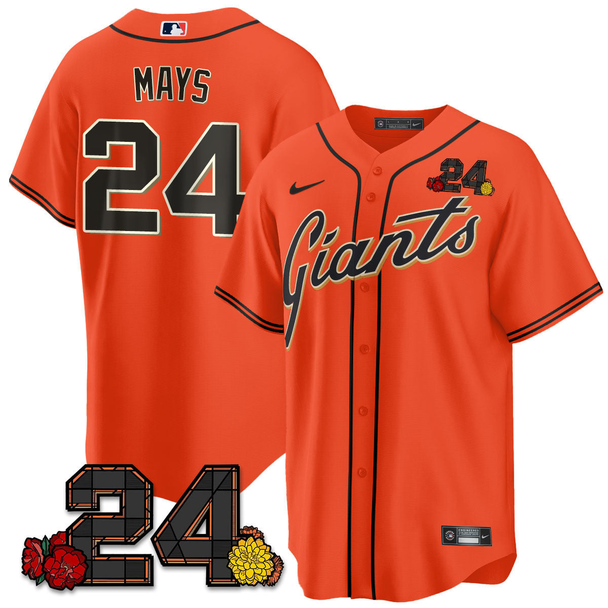 Men's San Francisco Giants 2024 Willie Mays Patch Vapor Premier Limited Jersey V2 - All Stitched - Orange, Willie Mays