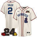 Men's San Francisco Giants 2024 Willie Mays Patch Vapor Premier Limited Jersey V2 - All Stitched - Cream, Jorge Soler