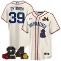 Men's San Francisco Giants 2024 Willie Mays Patch Vapor Premier Limited Jersey V2 - All Stitched - Cream, Thairo Estrada