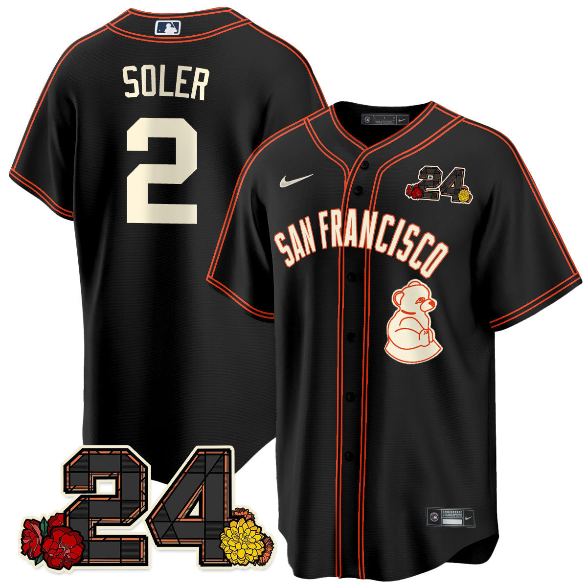 Men's San Francisco Giants 2024 Willie Mays Patch Vapor Premier Limited Jersey V2 - All Stitched - Black Limited, Jorge Soler
