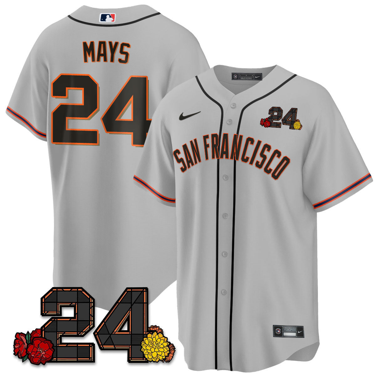 Men's San Francisco Giants 2024 Willie Mays Patch Vapor Premier Limited Jersey V2 - All Stitched - Gray, Willie Mays