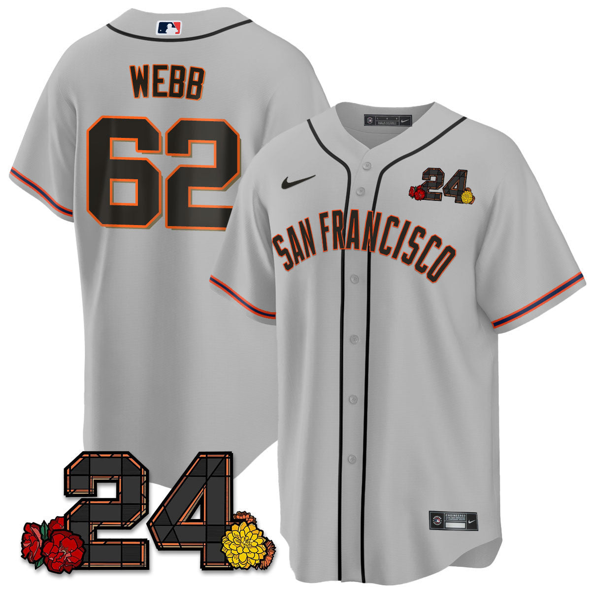 Men's San Francisco Giants 2024 Willie Mays Patch Vapor Premier Limited Jersey V2 - All Stitched - Gray, Logan Webb