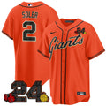 Men's San Francisco Giants 2024 Willie Mays Patch Vapor Premier Limited Jersey V2 - All Stitched - Orange, Jorge Soler