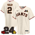 Men's San Francisco Giants 2024 Willie Mays Patch Vapor Premier Limited Jersey V2 - All Stitched - Cream Home, Jorge Soler