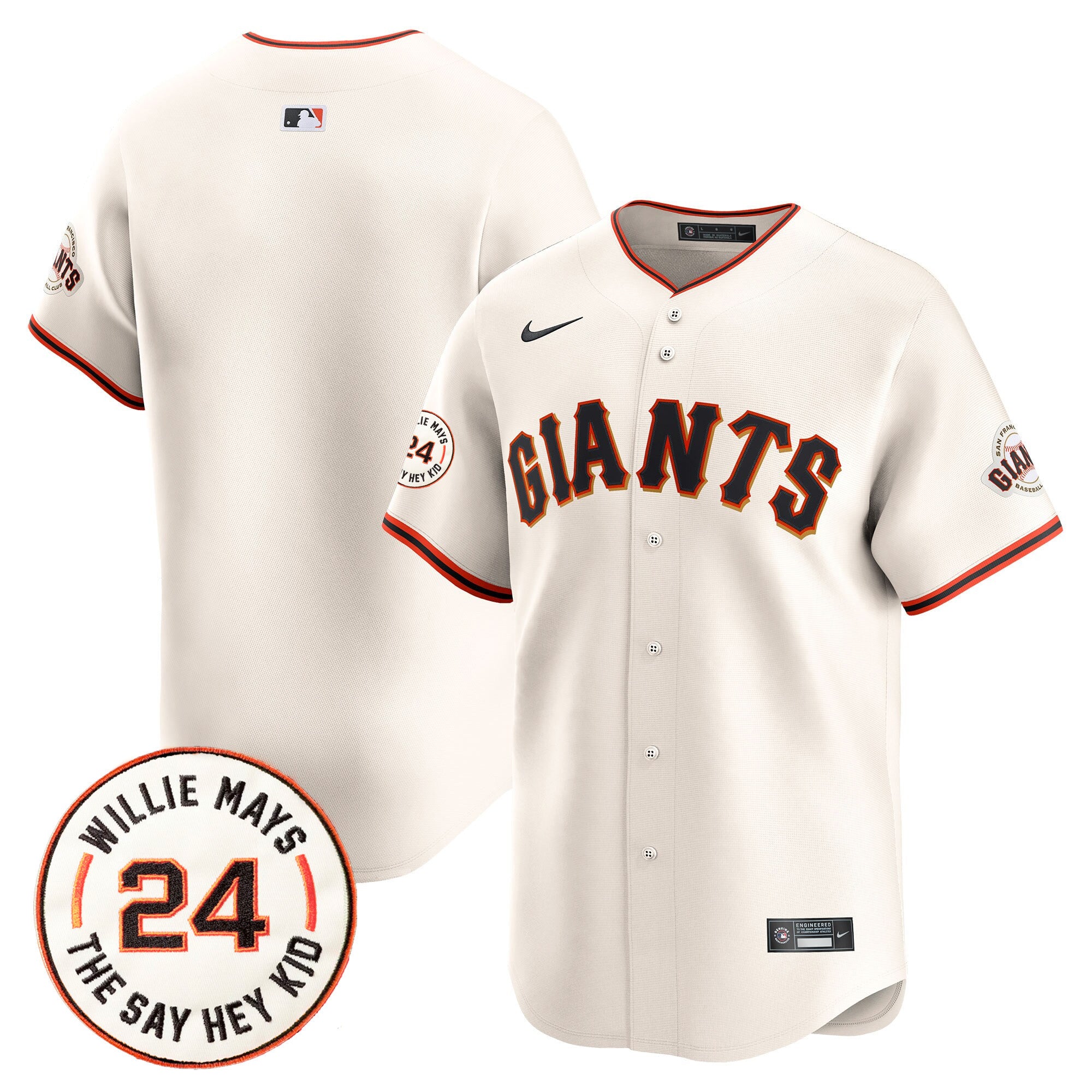 Men's San Francisco Giants 2024 Willie Mays Patch Vapor Premier Limited Jersey V6 - All Stitched - Cream, Team