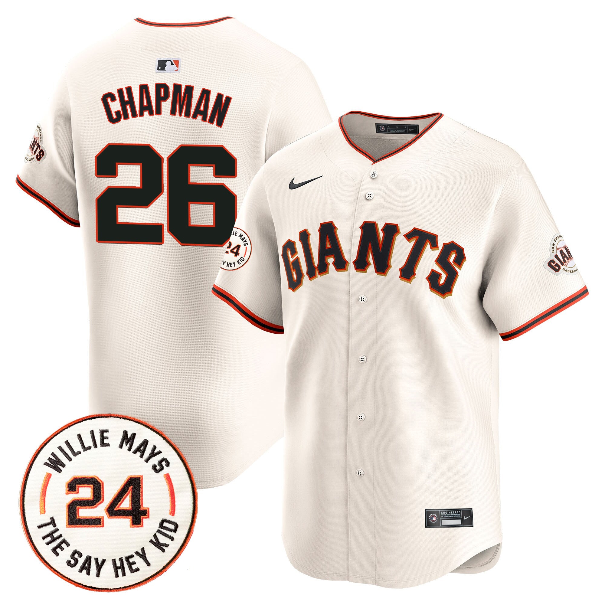 Men's San Francisco Giants 2024 Willie Mays Patch Vapor Premier Limited Jersey V6 - All Stitched - Cream, Matt Chapman