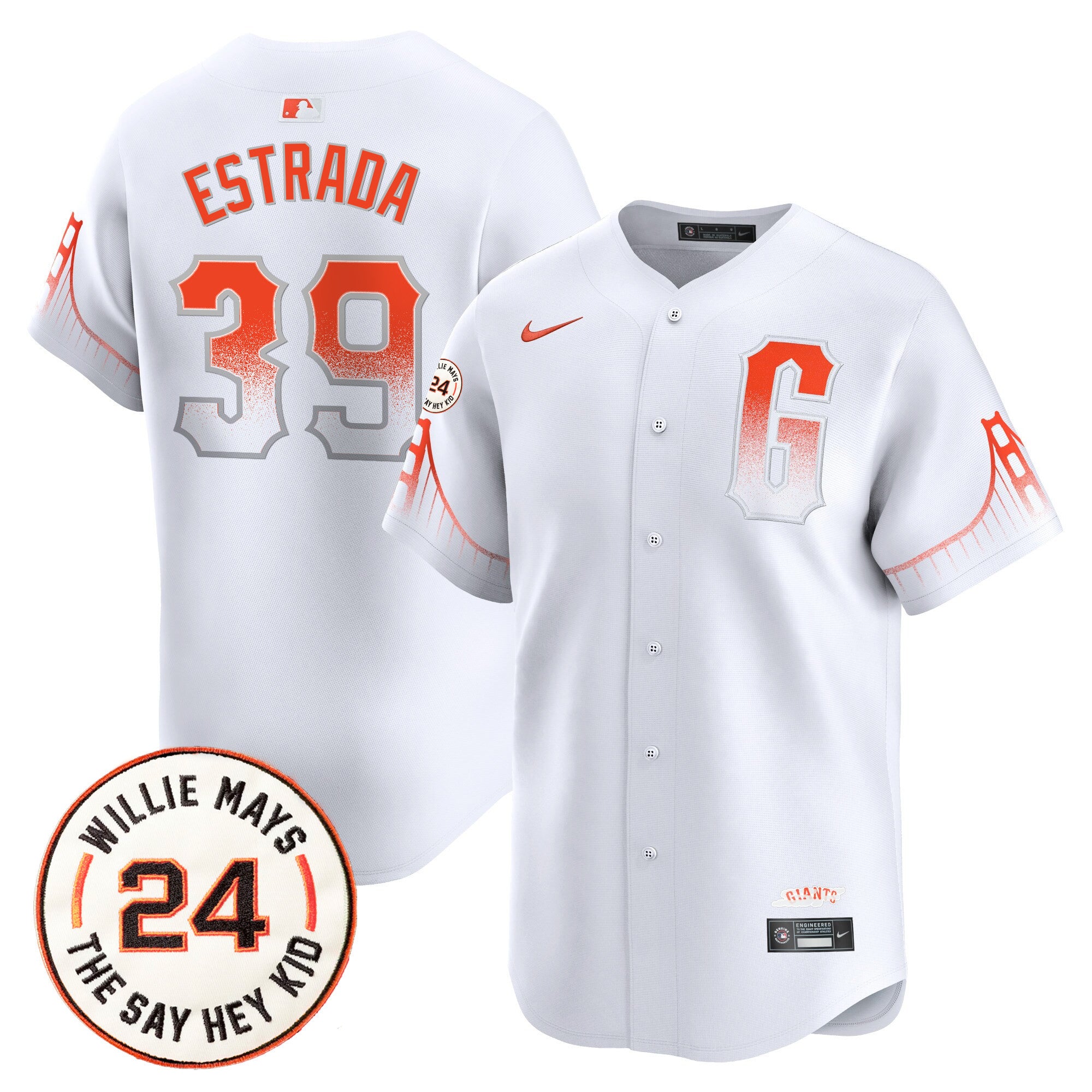 Men's San Francisco Giants 2024 Willie Mays Patch Vapor Premier Limited Jersey V6 - All Stitched - City Connect, Thairo Estrada