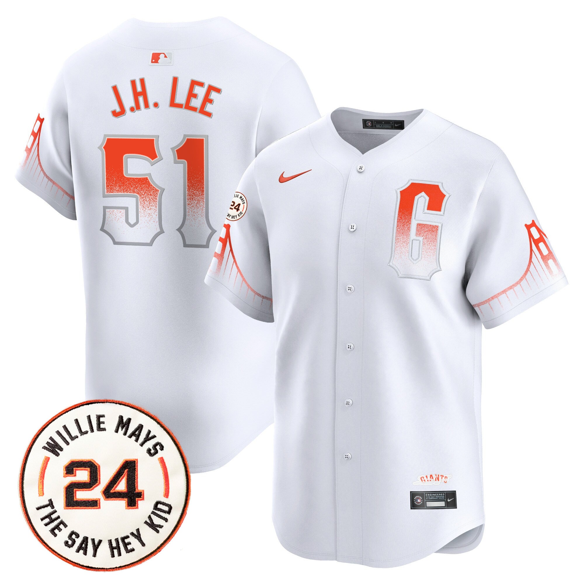 Men's San Francisco Giants 2024 Willie Mays Patch Vapor Premier Limited Jersey V6 - All Stitched - City Connect, Jung Hoo Lee