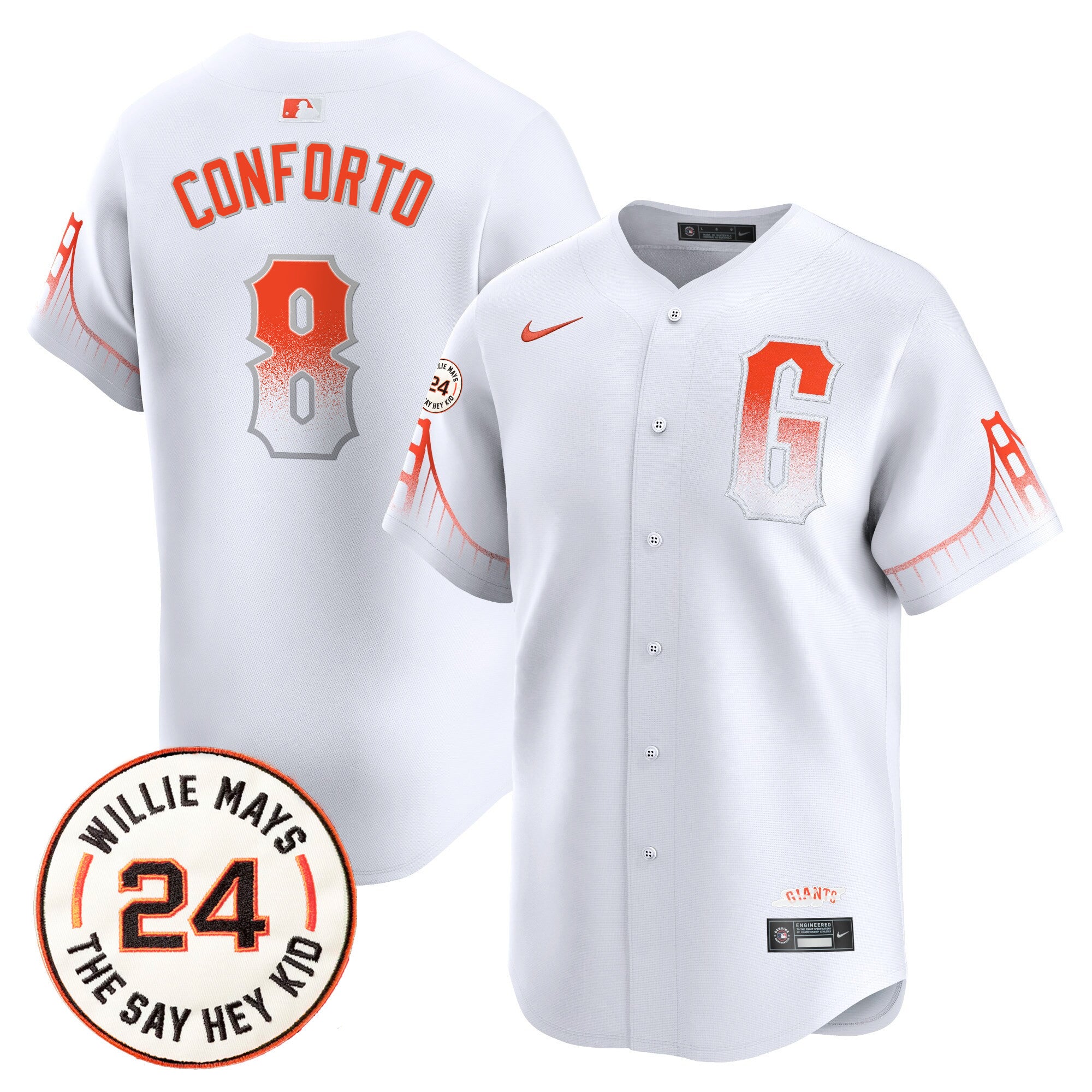 Men's San Francisco Giants 2024 Willie Mays Patch Vapor Premier Limited Jersey V6 - All Stitched - City Connect, Michael Conforto