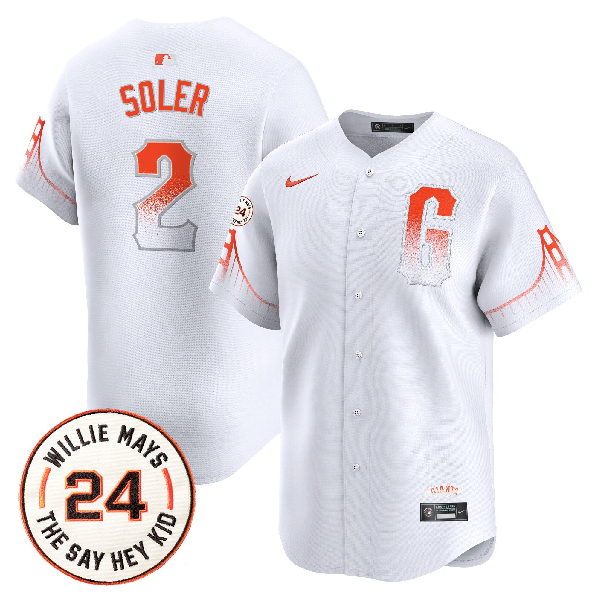 Men's San Francisco Giants 2024 Willie Mays Patch Vapor Premier Limited Jersey V6 - All Stitched - City Connect, Jorge Soler