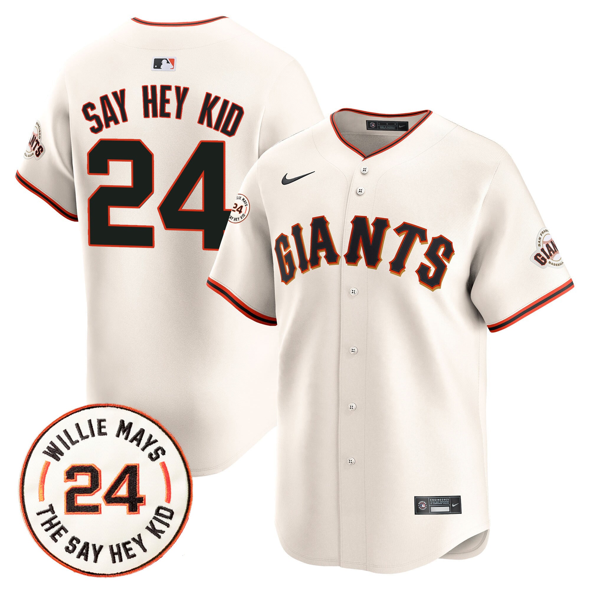Men's San Francisco Giants 2024 Willie Mays Patch Vapor Premier Limited Jersey V6 - All Stitched - Cream, Willie Mays