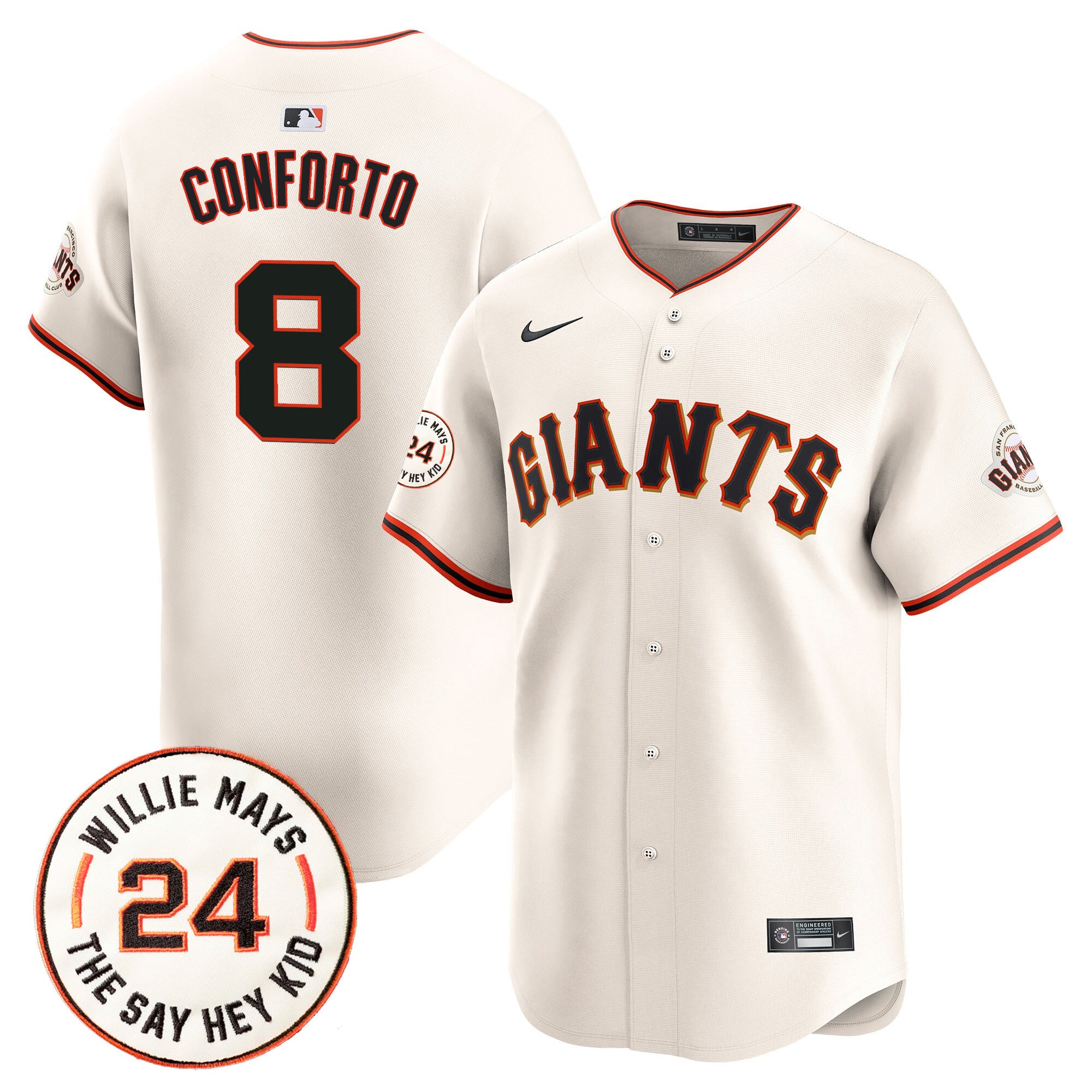 Men's San Francisco Giants 2024 Willie Mays Patch Vapor Premier Limited Jersey V6 - All Stitched - Cream, Michael Conforto