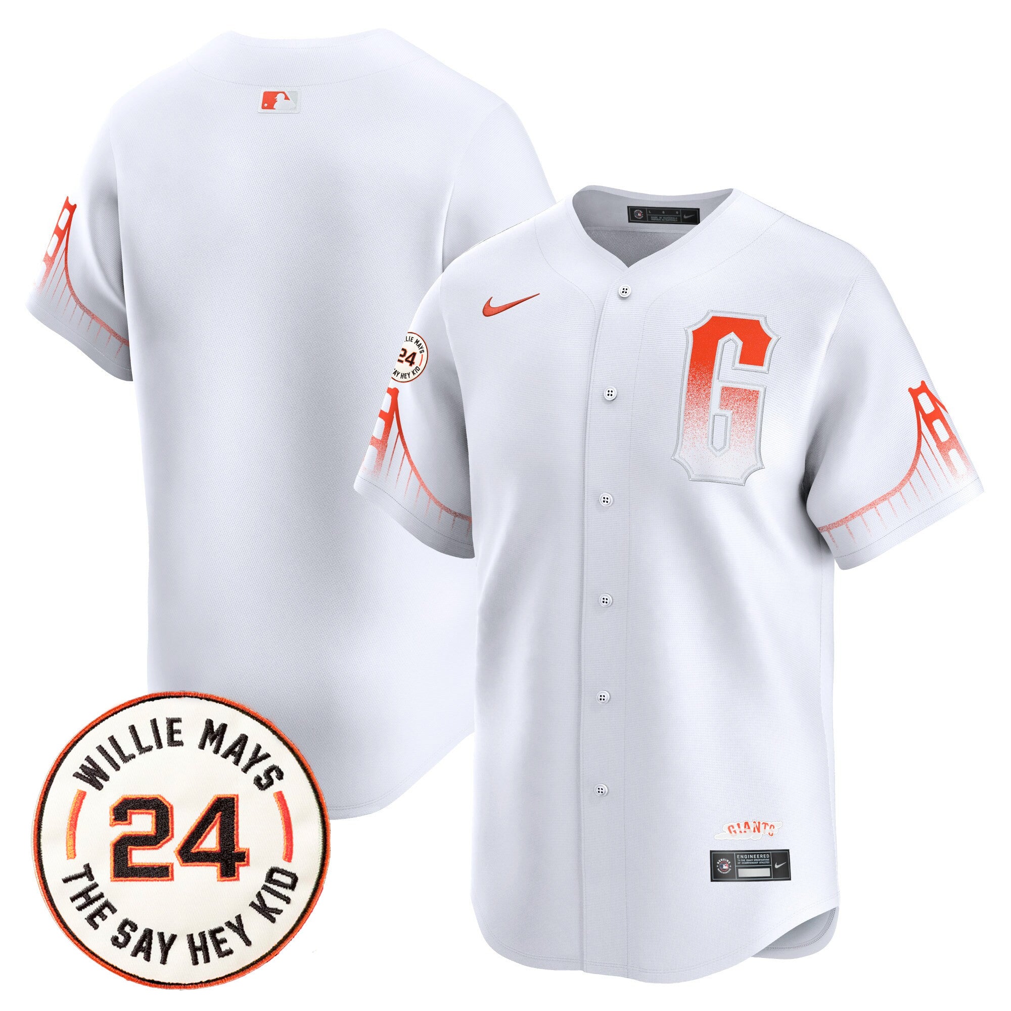Men's San Francisco Giants 2024 Willie Mays Patch Vapor Premier Limited Jersey V6 - All Stitched - City Connect, Team