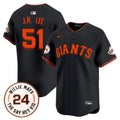 Men's San Francisco Giants 2024 Willie Mays Patch Vapor Premier Limited Jersey V6 - All Stitched - Black, Jung Hoo Lee