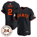 Men's San Francisco Giants 2024 Willie Mays Patch Vapor Premier Limited Jersey V6 - All Stitched - Black, Jorge Soler