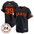 Men's San Francisco Giants 2024 Willie Mays Patch Vapor Premier Limited Jersey V6 - All Stitched - Black, Thairo Estrada