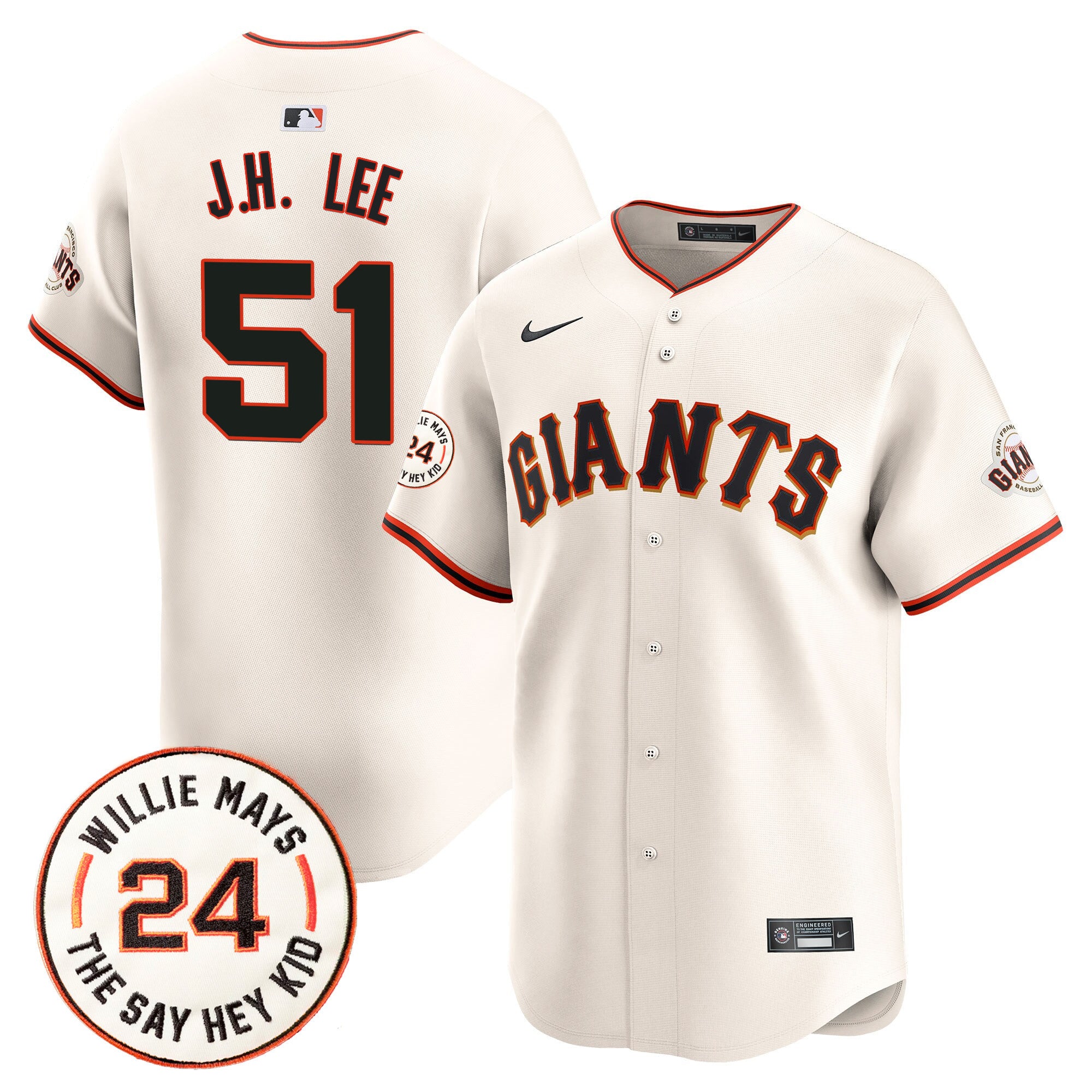 Men's San Francisco Giants 2024 Willie Mays Patch Vapor Premier Limited Jersey V6 - All Stitched - Cream, Jung Hoo Lee