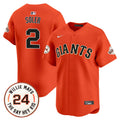 Men's San Francisco Giants 2024 Willie Mays Patch Vapor Premier Limited Jersey V6 - All Stitched - Orange, Jorge Soler
