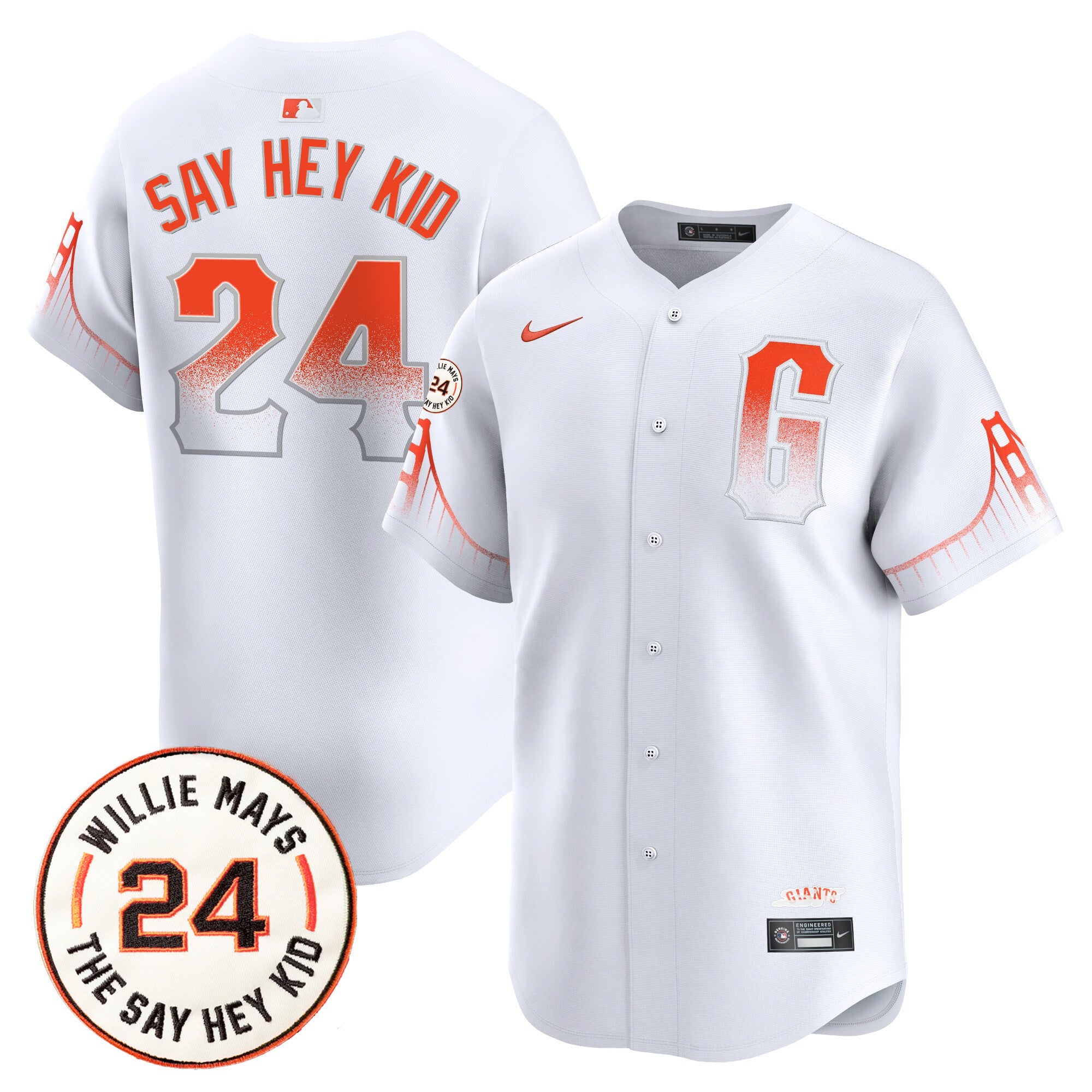 Men's San Francisco Giants 2024 Willie Mays Patch Vapor Premier Limited Jersey V6 - All Stitched - City Connect, Willie Mays
