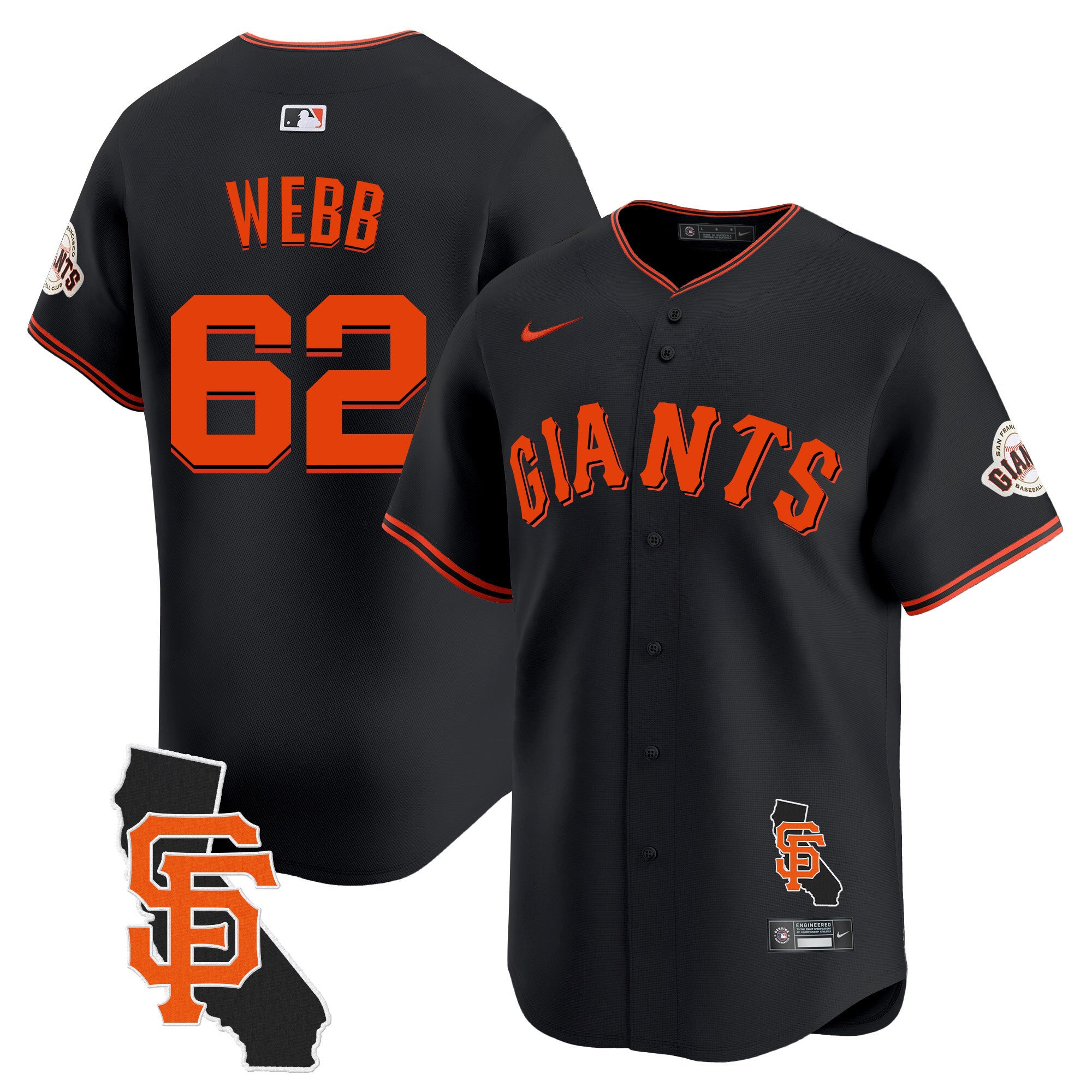 Men's San Francisco Giants California Patch Vapor Premier Limited Jersey - All Stitched - Black, Logan Webb