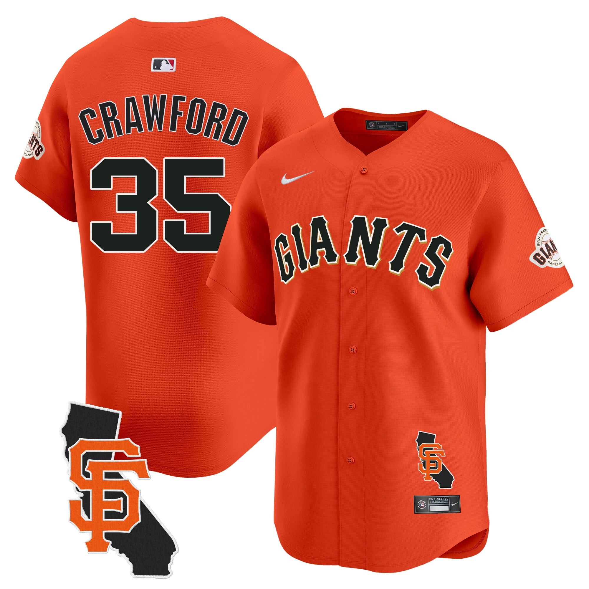 Men's San Francisco Giants California Patch Vapor Premier Limited Jersey - All Stitched - Orange, Brandon Crawford