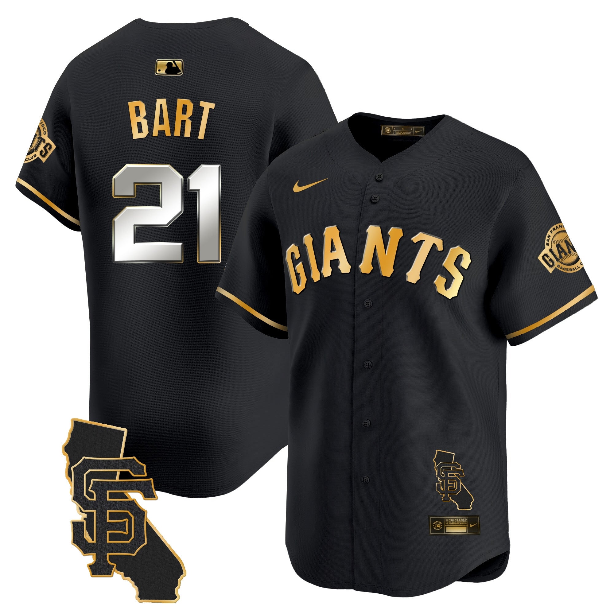 Men's San Francisco Giants California Patch Vapor Premier Limited Jersey - All Stitched - Black Gold, Joey Bart