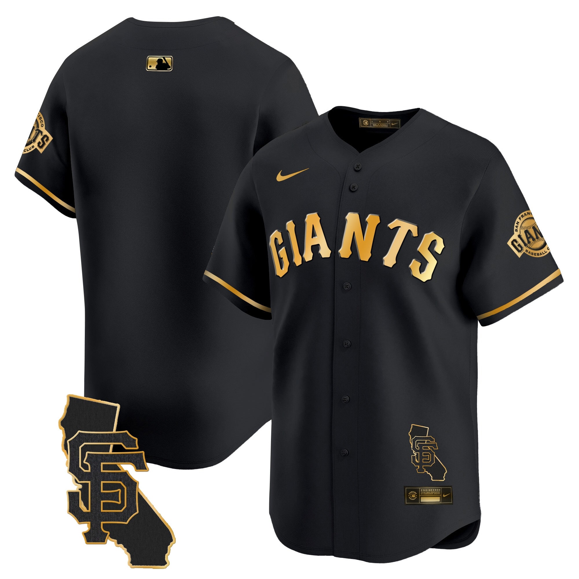 Men's San Francisco Giants California Patch Vapor Premier Limited Jersey - All Stitched - Black Gold, Team