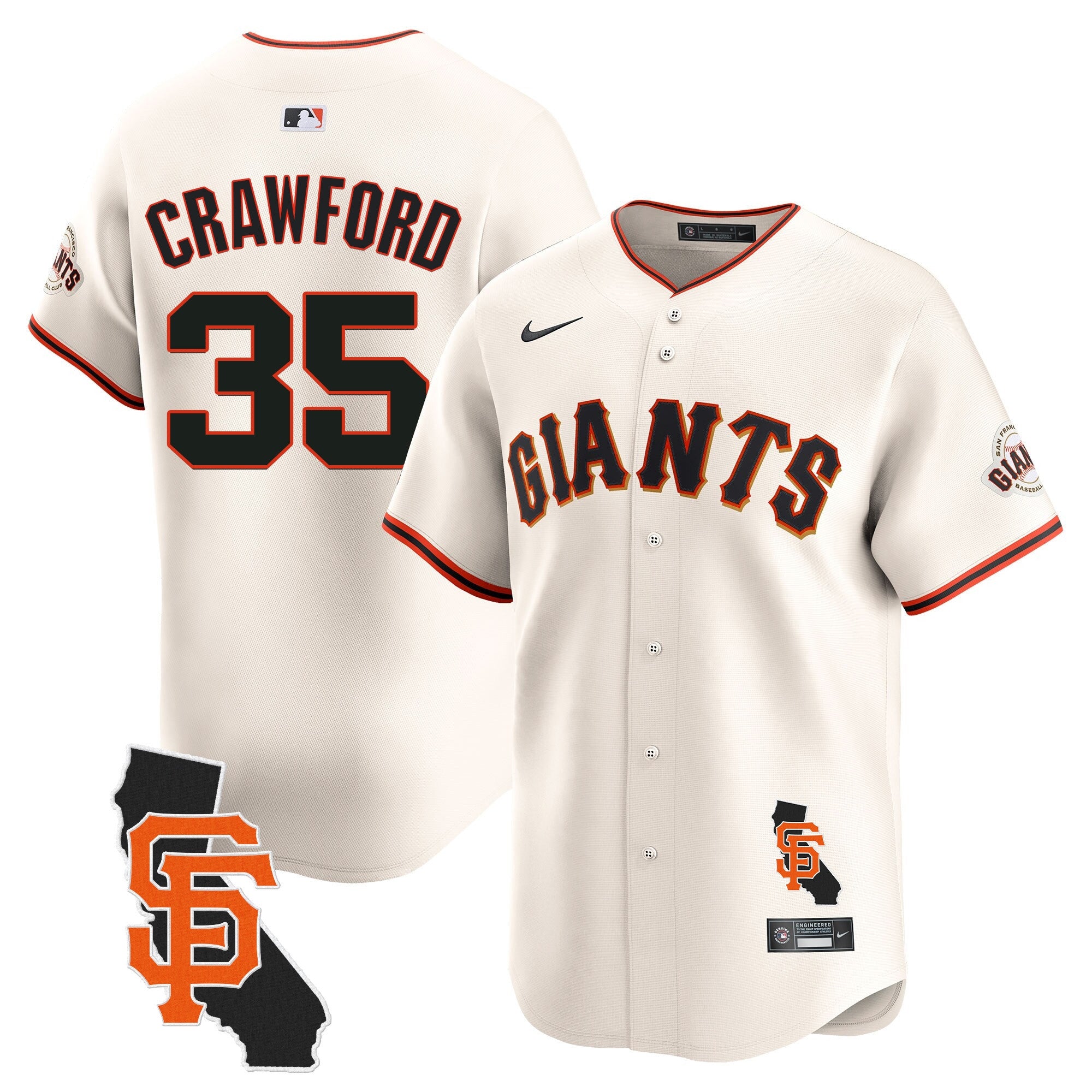 Men's San Francisco Giants California Patch Vapor Premier Limited Jersey - All Stitched - Cream, Brandon Crawford