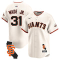 Men's San Francisco Giants California Patch Vapor Premier Limited Jersey - All Stitched - Cream, Lamonte Wade Jr.