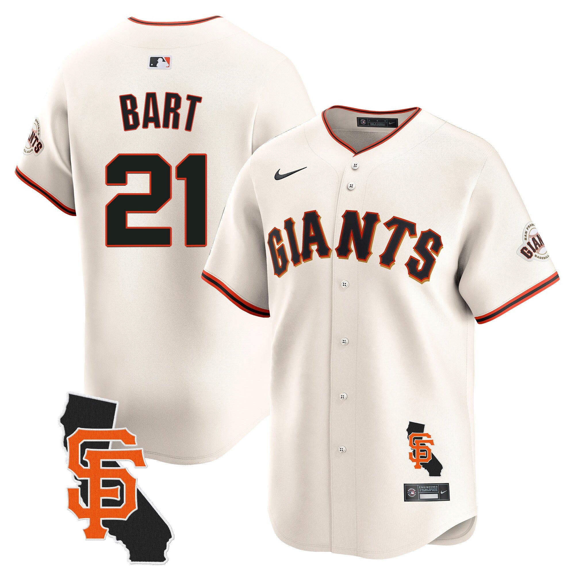 Men's San Francisco Giants California Patch Vapor Premier Limited Jersey - All Stitched - Cream, Joey Bart