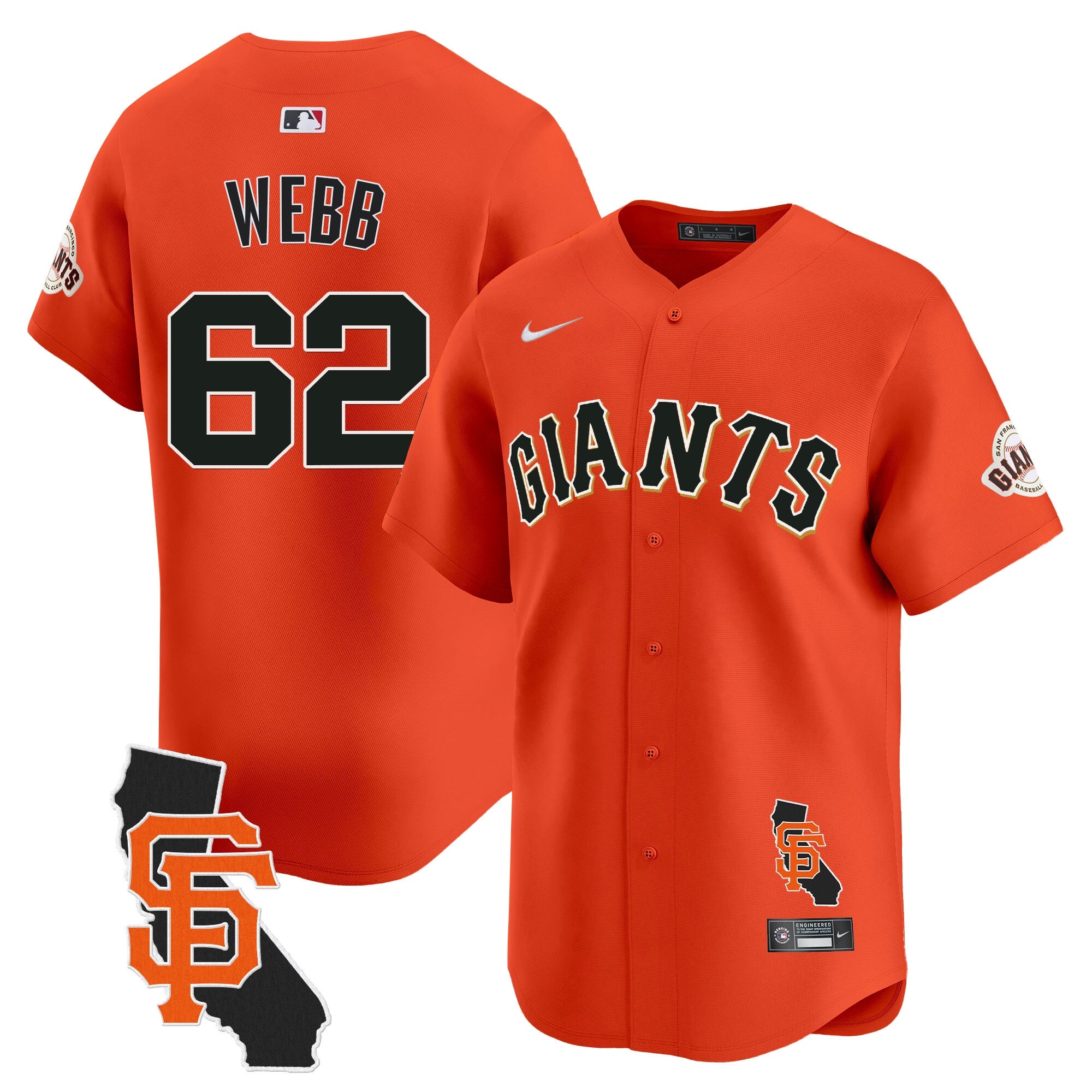 Men's San Francisco Giants California Patch Vapor Premier Limited Jersey - All Stitched - Orange, Logan Webb