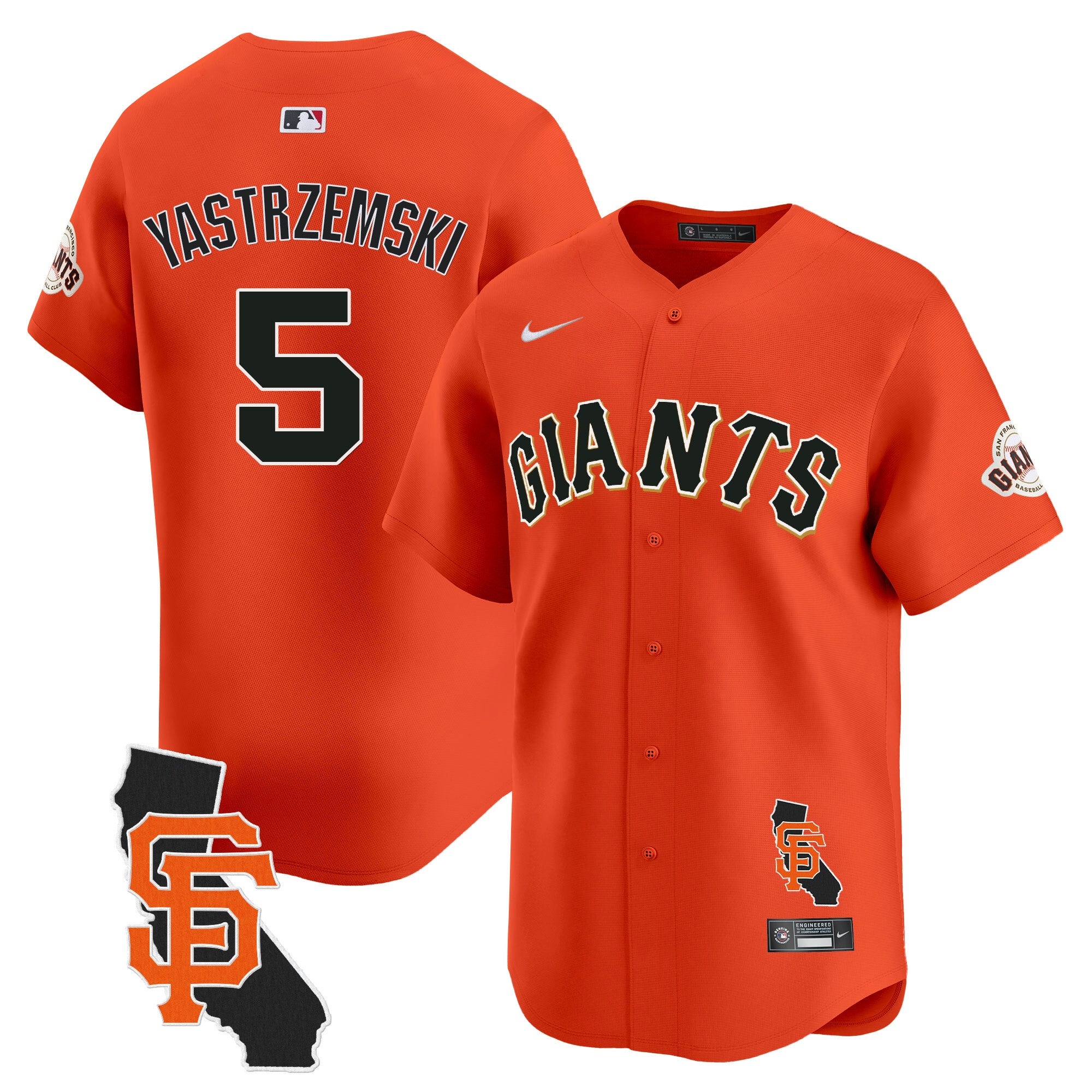 Men's San Francisco Giants California Patch Vapor Premier Limited Jersey - All Stitched - Orange, Mike Yastrzemski