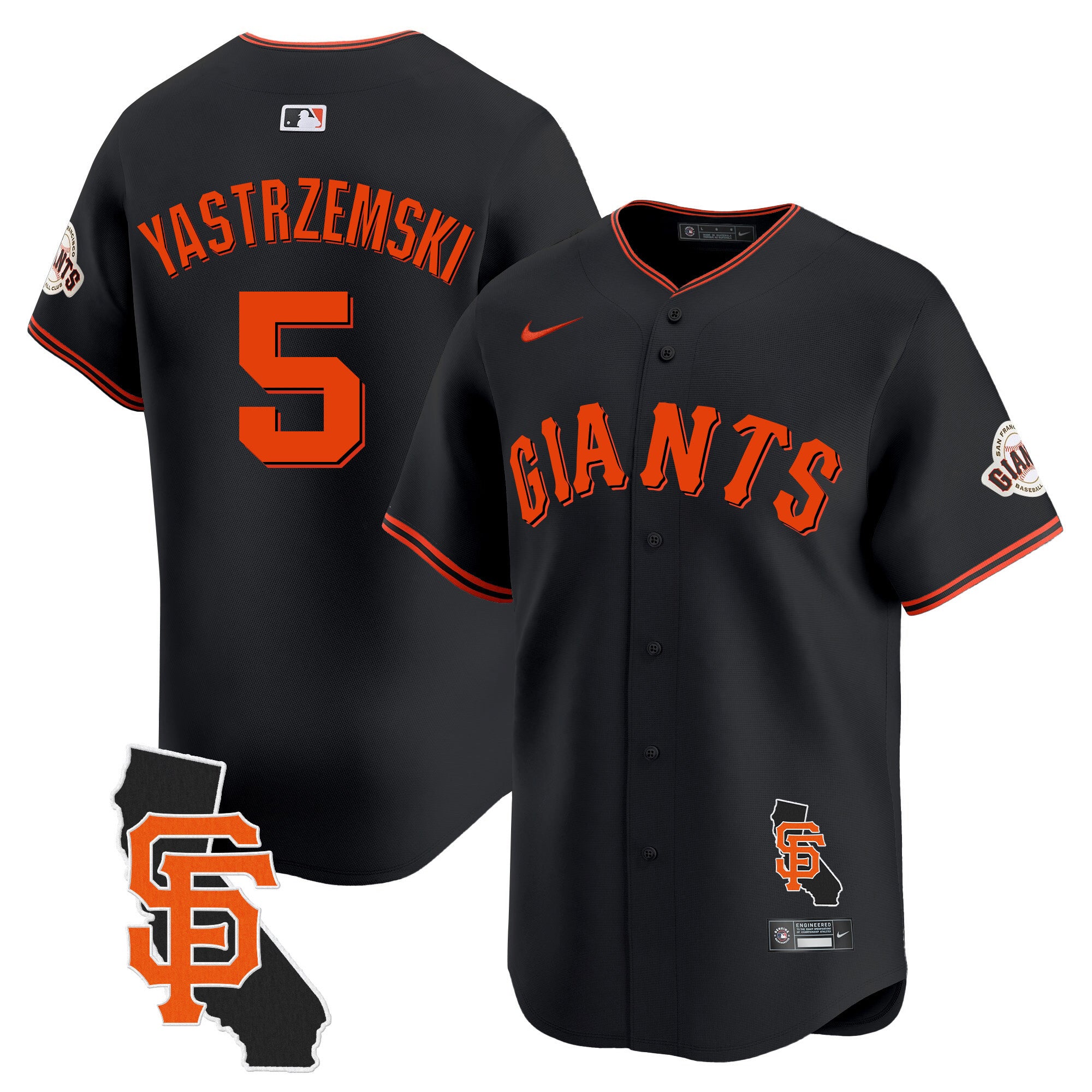 Men's San Francisco Giants California Patch Vapor Premier Limited Jersey - All Stitched - Black, Mike Yastrzemski
