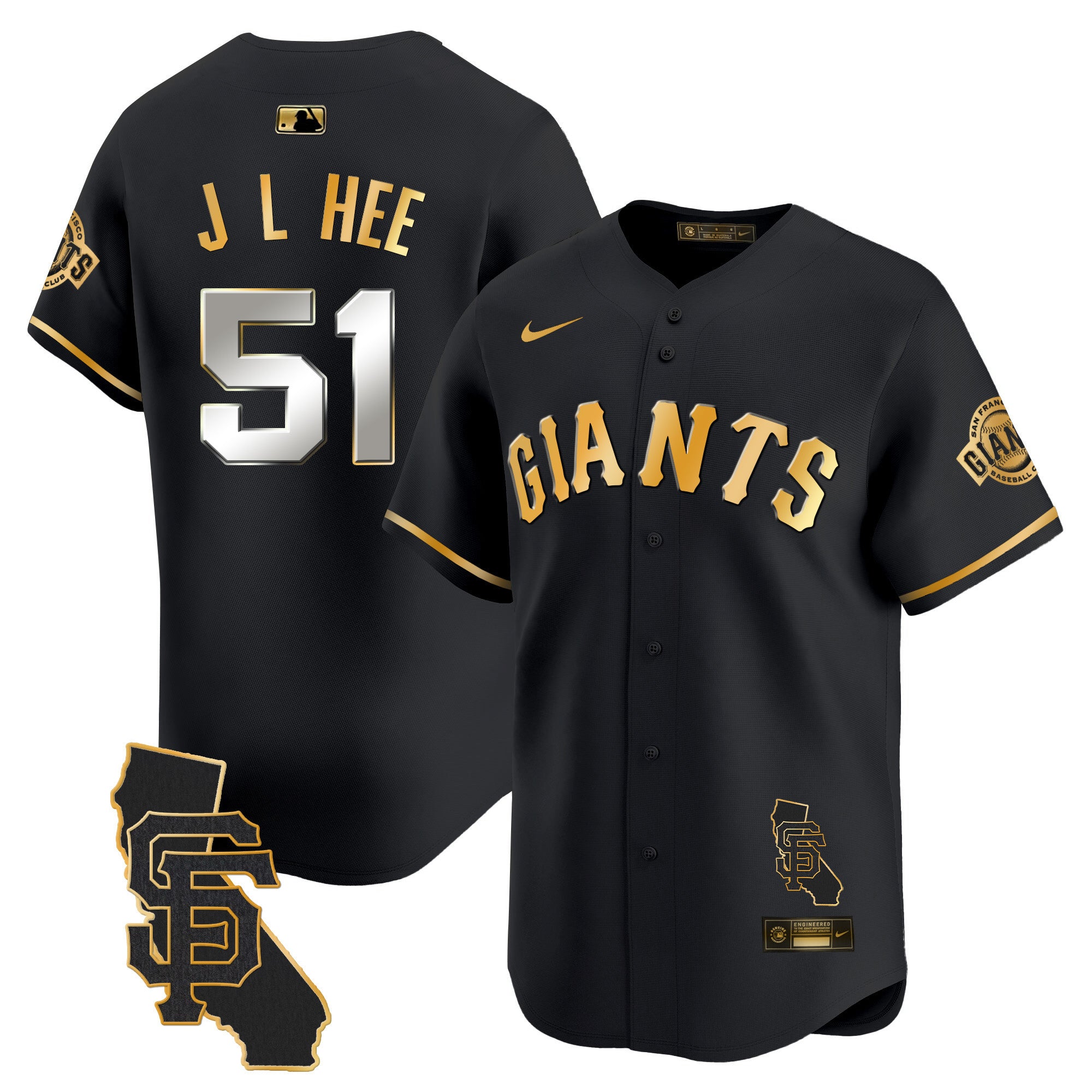 Men's San Francisco Giants California Patch Vapor Premier Limited Jersey - All Stitched - Black Gold, Jung Hoo Lee