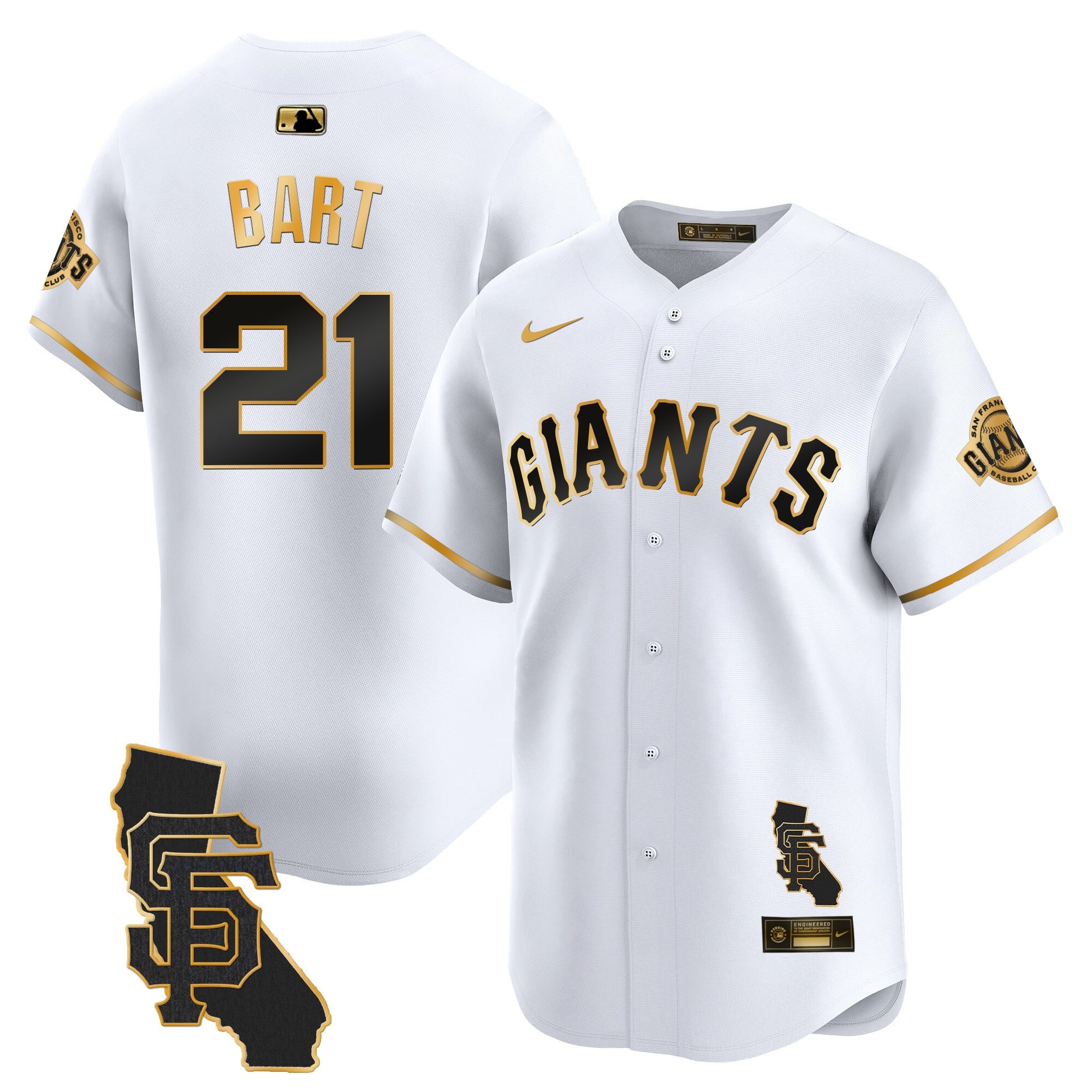 Men's San Francisco Giants California Patch Vapor Premier Limited Jersey - All Stitched - White Gold, Joey Bart
