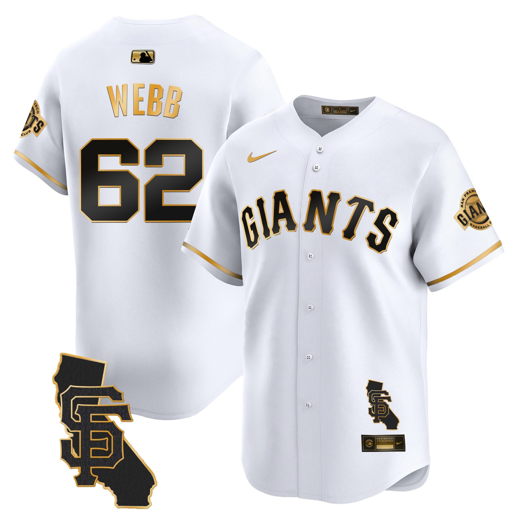 Men's San Francisco Giants California Patch Vapor Premier Limited Jersey - All Stitched - White Gold, Logan Webb