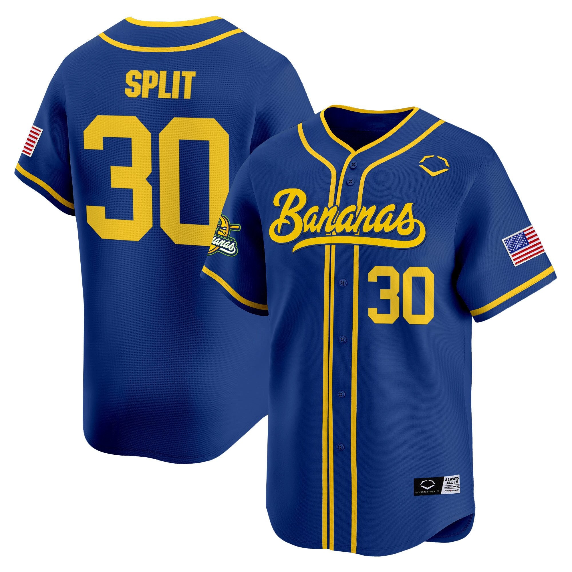 Men's Savannah Bananas Vapor Premier Limited Jersey - All stitched - Royal, Savannah Bananas Split