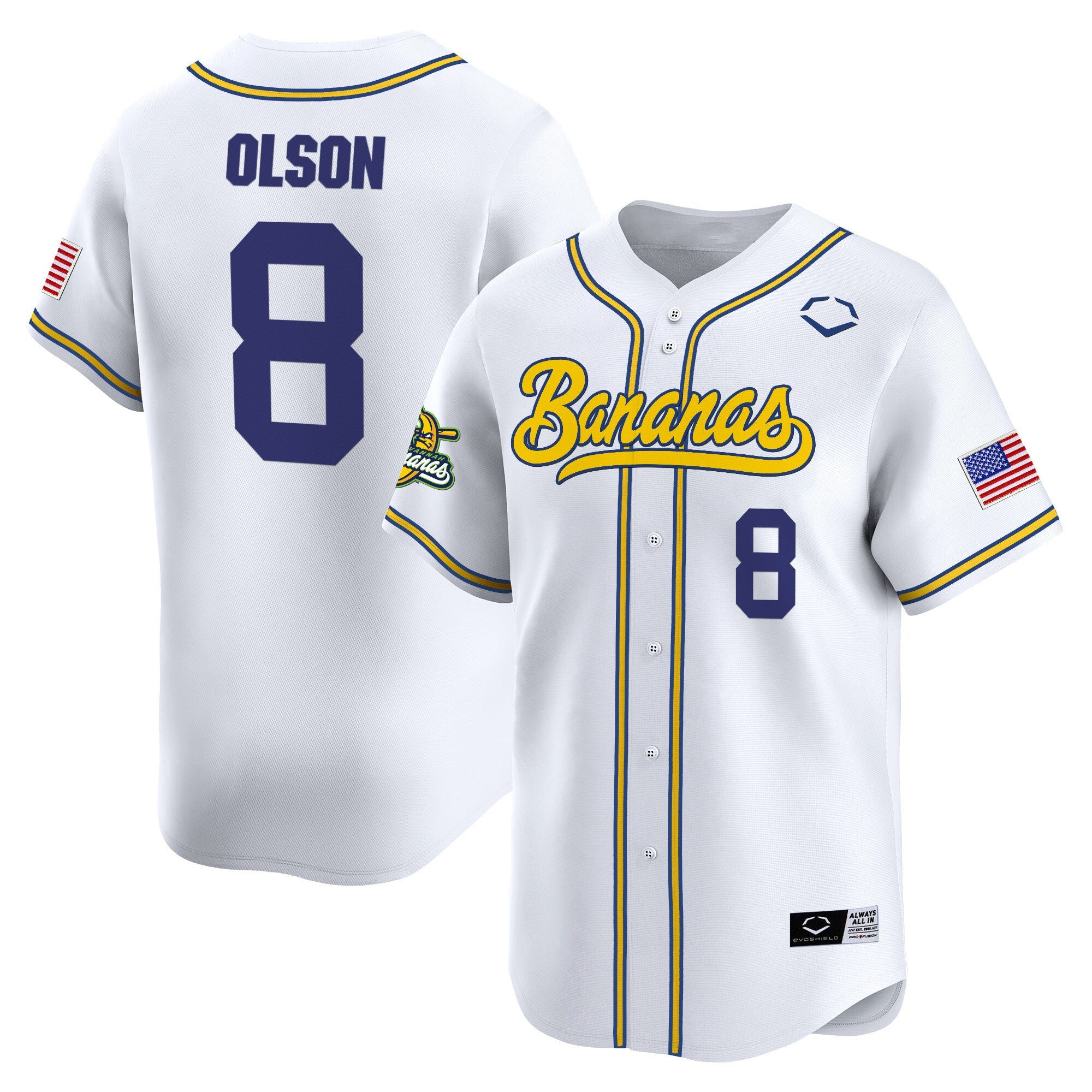 Men's Savannah Bananas Vapor Premier Limited Jersey - All stitched - White, Jackson Olson