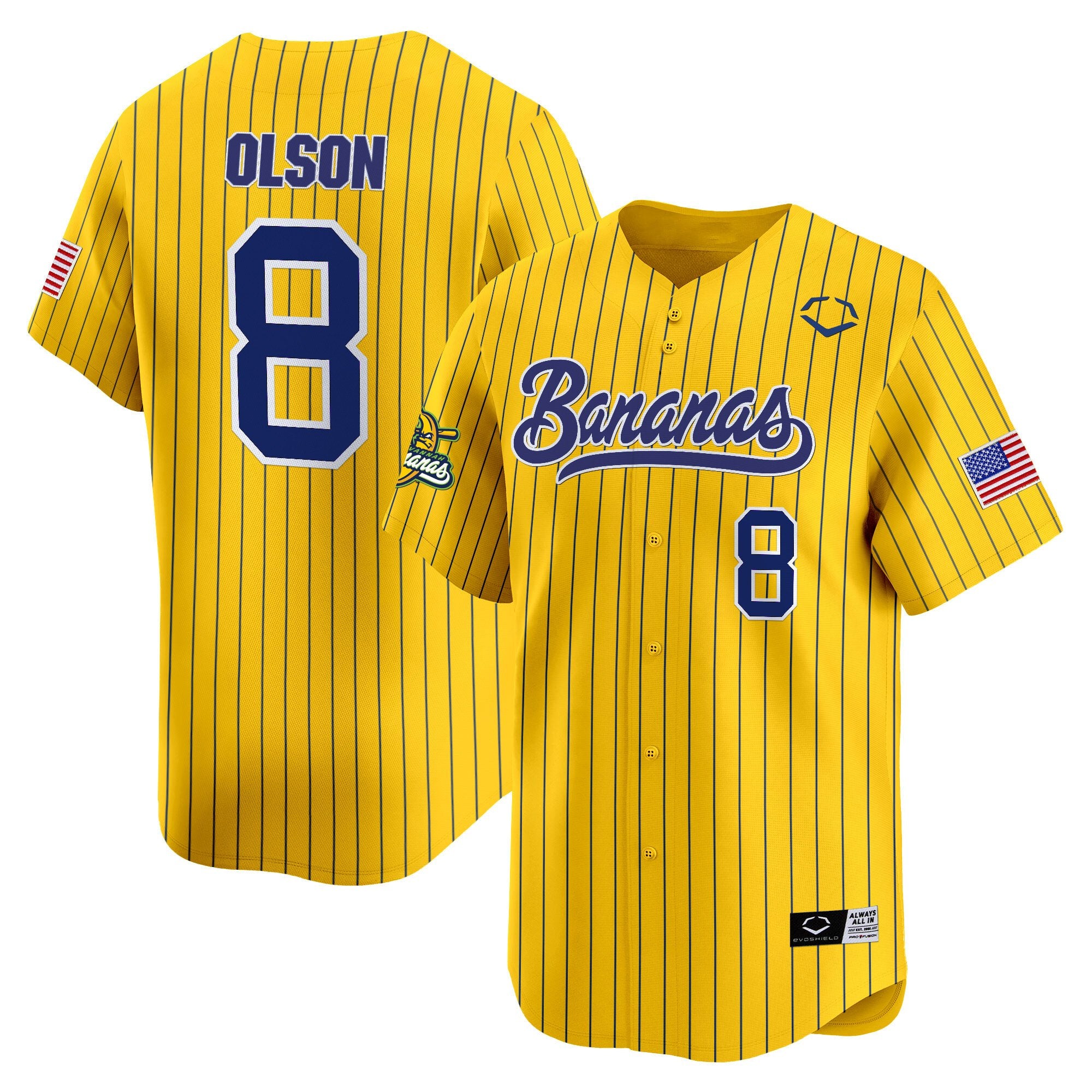Men's Savannah Bananas Vapor Premier Limited Jersey - All stitched - Pinstripe, Jackson Olson
