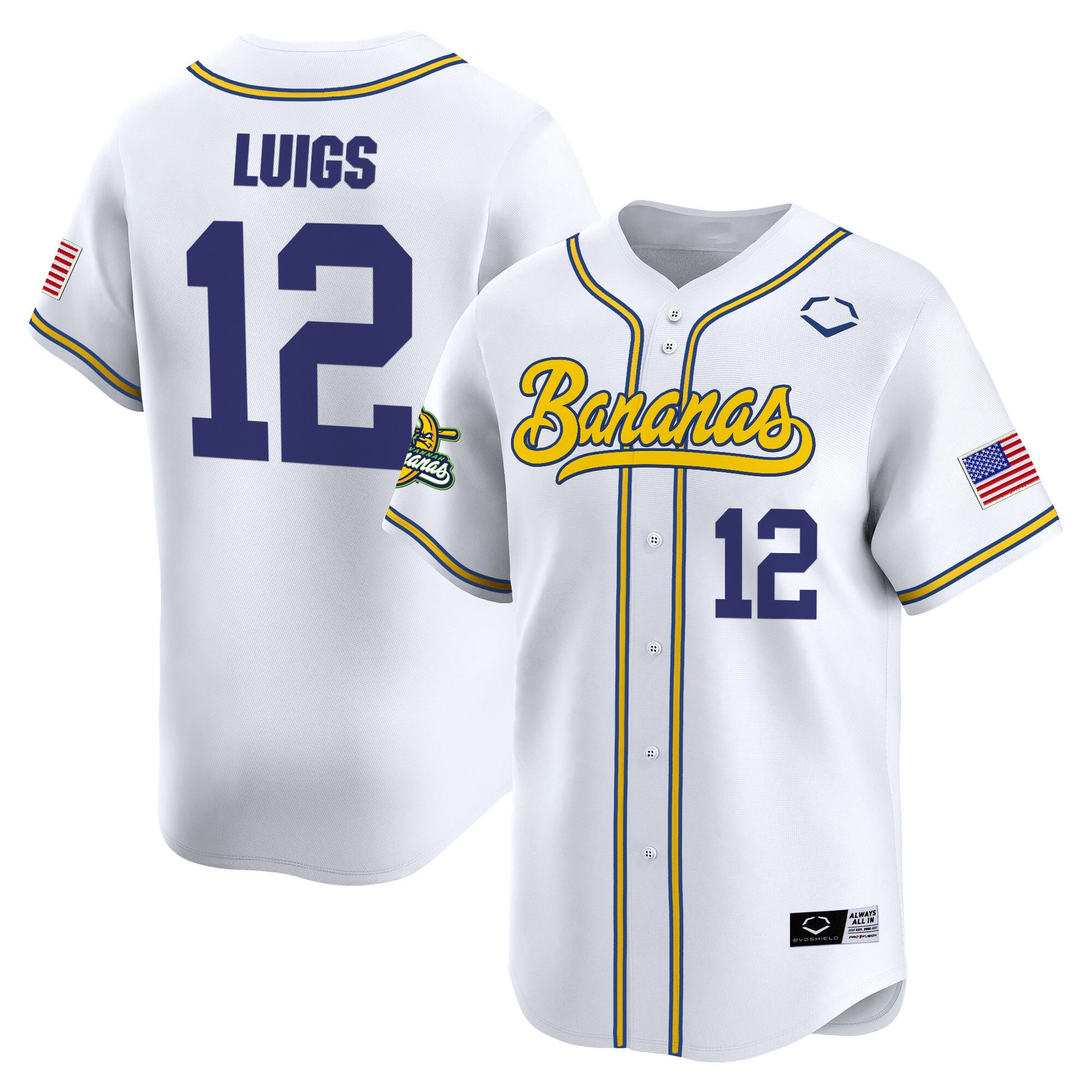 Men's Savannah Bananas Vapor Premier Limited Jersey - All stitched - White, Kyle Luigs
