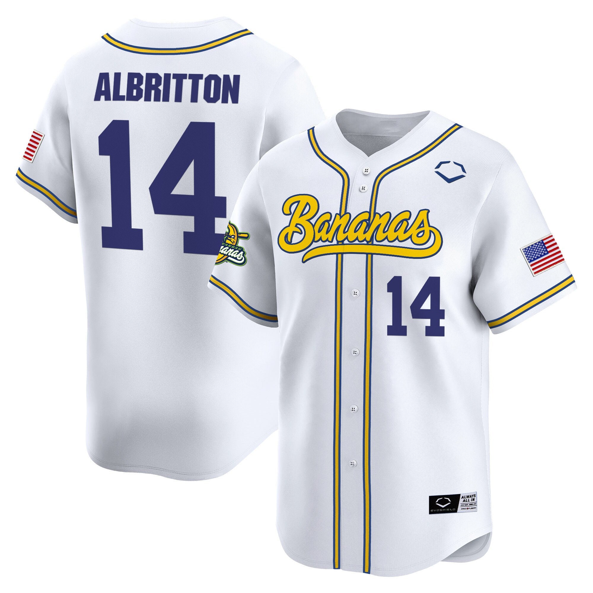 Men's Savannah Bananas Vapor Premier Limited Jersey - All stitched - White, Dakota Albritton