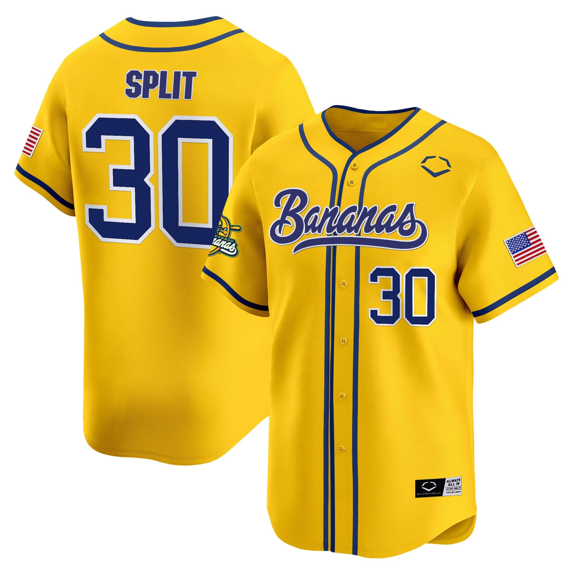 Men's Savannah Bananas Vapor Premier Limited Jersey - All stitched - Yellow, Savannah Bananas Split