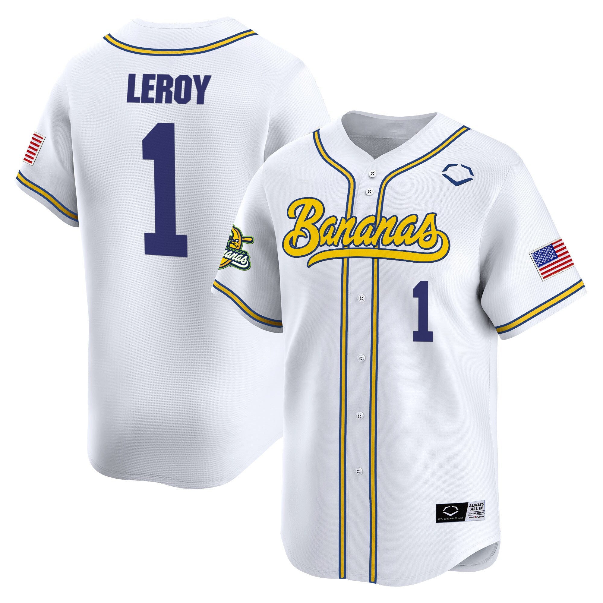 Men's Savannah Bananas Vapor Premier Limited Jersey - All stitched - White, Bill LeRoy